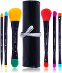 SHANY Vegan Makeup Brushes - LUNA - 6 PC Double Sided Travel Make up Brushes with 12 unique Bristles - with Brush storage Pouch - Synthetic