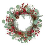 HiiARug Christmas Wreath 20 Inch Articial Christmas Wreaths for Front Door Xmas Wreath with Red Berries Eucalyptus Leaves Pine Cones Winter Wreath for Outdoor Indoor Fireplace Window Wall Decor