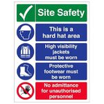 V Safety Warning Building Site - Multi Hazard Site Safety No Admittance - 300 X 400MM Safety Sign With Snap Frame