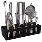 Highball & Chaser 13-Piece Boston Cocktail Shaker Set Stainless Steel Mixology Bartender Kit with Stand for Home Bar Cocktail Set Bar Tool Set E-Book with 30 Cocktail Recipes. (Stainless Steel)