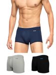 XYXX Men's Underwear Uno IntelliSoft Antimicrobial Micro Modal Trunk Pack of 3 (Dress Blue;Black;Heather Grey; L)