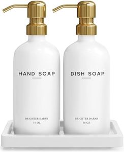 Luxury Glass Hand and Dish Soap Dispenser Set by Brighter Barns - Kitchen Soap Dispenser Set with Tray for Kitchen Sink - White and Gold Kitchen Accessories & Decor (Gold)