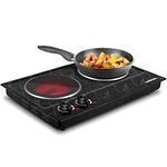 Hot Plate, CUSIMAX Double Burner Hot Plate for Cooking, 1800W Dual Control Portable Stove Countertop Electric Burner Infrared Cooktop, Stainless Steel Black Marble