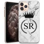 TULLUN Personalised Phone Case for iPhone Xr - Clear Hard Plastic Custom Cover Grey Black Marble Individual Style Initials Name Text - Queen Crown