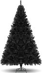 6FT Unlit Halloween Black Artificial Christmas Tree for Holiday Decoration, Premium Hinged Spruce Xmas Tree with 800 Branch Tips and Foldable Metal Stand for Home, Office, Party