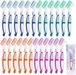 24 Pcs Denture Brush Set for False Teeth, Double Sided Denture Cleaning Toothbrushes with Soft Bristles and Ergonomic Anti-Slip Handle, Denture Cleaner Brush for Adults, (Green,Purple,Blue,Orange)