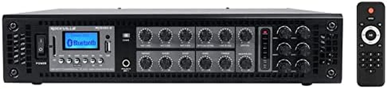 Rockville RCS180-6 180 Watt 6 Zone 70V Commercial Amplifier, Bluetooth, 3 Mic Inputs, Perfect for Restaurants, Bars, Cafés, Schools, Lounges