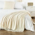 KASENTEX Large Lightweight 108x90in Soft Chenille Throw Bed Blanket for Bedroom with Fringe Tassel, Decorative Blankets and Throws, All Season Cozy Warm Blanket, Ivory White Oversized King Size