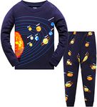 Popshion Boys Pyjamas Set 100% Cotton Planet Pjs Toddler Long Sleeve Sleepwear Kids Clothes 2 Piece Space Outfit Solar System Shirt 6-7 Years