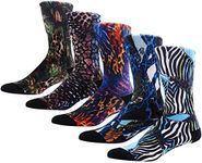 Wild Novelty Socks for Men, MEIKAN Fashionable Various Color Animal Painting Adventurous Jungle Patterned Design Luxury Socks 5 Pairs,Color 3,One Size