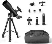 Amazon Basics Telescope, 70mm Aperture 400mm AZ Mount, Portable w/Tripod, Phone Holder, Bag, Black