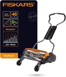 Fiskars StaySharp Max Reel Lawn Mower – 46cm Contactless Cutting, Black/Orange