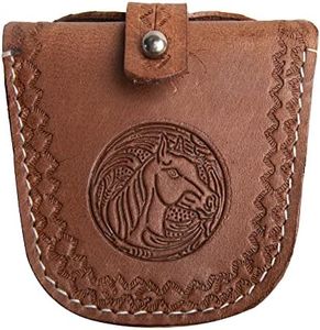 Hulara Top Grain Buff Leather Horse Tooling Ammo Pouch for .38 .45 22LR Ammo Box with Belt Loop & Metal Closure Amunition Pouch (Tan)