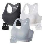 FITTIN Racerback Sports Bras for Women - Padded Seamless High Impact Support for Yoga Gym Workout Fitness Grey/Black/Sliver Grey L