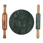 Terosa Oasis Green Mega Chakla Belans/Polpat Set/Rolling Board & Pins(2), 10" Chakla & Set of 12x2" Indian Rosewood & Marble Belans, Set of 3