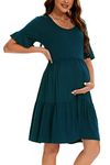 Smallshow Women's Maternity Dress Short Sleeve Ruffle Pregnancy Clothes Teal,Medium