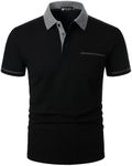 STTLZMC Mens Short Sleeve Polo Shirts Contrasting Colors 100% Cotton Golf T-Shirts with Real Pockets,Black-1,M