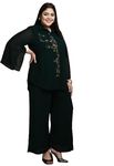 PrettyPlus by Desinoor.com Women's Plus Size Handcrafted Bottle Green Co-ord Set with Plazzo and Top (8XL)