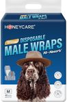 Honeycare Disposable Male Wraps for Senior Dogs, Medium Size, 40 Count, Super Absorbent, Breathable, Wetness Indicator, Super Deodorization, Cute Suit Suspenders Design