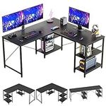 Bestier L Shaped Desk with Shelves Reversible Corner Desk 240CM Industrial Long Table Stable Desk L Shape Computer Workstation with 3 Cable Holes