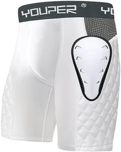 Youper Adult Elite Compression Padded Sliding Shorts w/Protective Athletic Cup for Baseball, Football (White, Large)