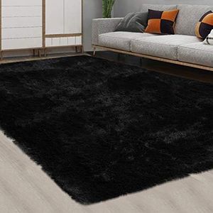 CAROMIO Shag Fluffy Area Rug Modern Indoor Plush 8' x 10' Extra Soft and Comfy Shaggy Carpet for Bedroom Living Room Girls Kids Nursery, Black