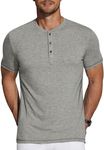 COOFANDY Men's Henley Shirts Short Sleeve Casual Basic Summer Solid T Shirts Button Down Dark Grey