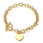 Wang Gao Elegent Love Stainless Steel Link Chain Blank Heart Charms Bracelet for Women Fits 5.43-6.2'' Wrist Toggle Clasp Closure Gold…