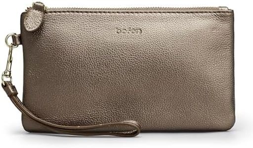 Genuine Leather Wristlet Clutch RFID Blocking Bag Cell Phone Wallet Purse Smartphone Wristlet Wallet Purses and Handbags for Women, Metallic Bronze Pewter