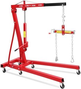 2 Ton Hydraulic Engine Hoist with Leveler, 4400 LB Foldable Mobile Cherry Picker with 6 Casters & Adjustable Telescopic Booms, Heavy Duty Engine Crane for Garage, Warehouse, Auto Repair, Red