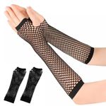 Qancekoo 1 Pair Long Fishnet Gloves, Fingerless Fishnet Gloves, Arm Fishnet Gloves for 80s Women and Girls Themed Party Costume Accessories (Black)