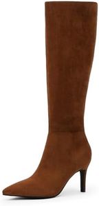 Easyfox Brown Suede Tall Boots Knee High Boots Women Pointed Toe Long Brown Suede Boots Stiletto Heel Brown Suede Knee High Boots for Women Size 9.5
