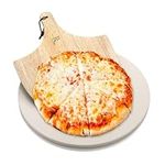 Pizza Stone by Hans Grill Baking Stone for Pizzas use in Oven and Grill | BBQ Free Wooden Pizza Peel Round Board 15 Inches (38CM) Easy Handle Baking | Bake Grill, for Pies, Pastry Bread, Calzone