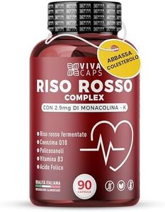 VIVACAPS - Riso Rosso Fermentato Colesterolo 97 Mg - 90 Capsule - L'integratore Colesterolo Per L'equilibrio Lipidico- Con Monacolina K,coenzima Q10,vitamina B3 E Acido Folico (90 Caps)