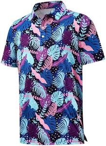 AULEEGAR Hawaiian Polo Shirts for Men, Colorful Palms Golf Tshirts M