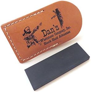 Dan's Whetstone Company Inc. Genuine Arkansas Black Surgical Pocket Knife Sharpening Stone Whetstone 3" X 1" X 1 4" in Leather Pouch Bap 13A L