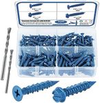 SATANTECH Concrete Screws with Drill Bit, 200Pcs Concrete Screws 1/4 3/16 Assortment Kit, Flat & Hex Head Masonry Block Brick Cement Screws and Anchors, Concrete Screws No Pre Drilling, Diamond Point