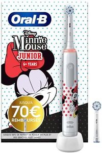 Oral-B Junior Brosse À Dents Électrique Disney Minie Mousse, 2 Brossettes Sensi Ultrathin, 2 Modes de Brossage, 6 Ans Et Plus
