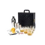 Anything & Everything Portable Bar Set Quilted Leatherette - Black