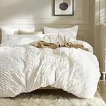 JELLYMONI White Duvet Cover Full Size, 3pcs Washed Microfiber Bedding Set, Soft Breathable Seersucker Duvet Cover Set with Zipper Closure and Corner Ties for All Seasons