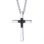 Rockyu Men's Necklace Cross Cross Pendant Black Diamond Clavicle Chain Titanium Necklace Finish Anniversary Christmas Fashion Accessory, Titanium