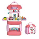 Kn2 MART 3 in 1 Mobile Kitchen Set for Girls Pretend Role Play Food Canteen Toy with Cooking Utensils Items for Kids (Color May Very)