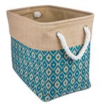 DII Sturdy Burlap, Collapsible, Convenient Storage Bin for Office, Bedroom, Closet, Laundry & More - Large Rectangle, Teal Ikat