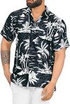 LA Leela Men's Hawaiian Shirt Summer Beach Dress Shirts (Ebony, Palm Sea Shore,3XL)