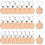 25 Pcs Wooden Keyring Blanks, Wooden Key Ring Blanks, Wood Keyring Blanks Keychains, Wooden Key Chain DIY Personalized Wooden Keyrings, Wooden Key Tag Round for DIY Crafts Pyrography Engraving