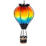 Starsoul Colorful Glass Solar Hot Air Balloon Lantern with Flame Waterproof Hot Air Balloon Solar Lantern Lights Outdoor Hanging Solar Lantern for Garden Yard Patio Porch Decor