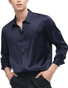 LilySilk Silk Mens Shirt Versatile 100% Charmeuse Silk Button Down Shirt with Long Sleeves for Formal Casual Navy Blue S