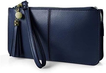 befen Genuine Leather Wristlet Clutch for Women Ultra-Slim Ladies Credit Card Holder Wallet Purses with RFID Protection (Navy Blue)