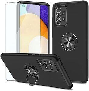 Asuwish Compatible with Samsung Galaxy A53 5G Case and Tempered Glass Screen Protector Cover Slim Magnetic Ring Holder Stand Cell Accessories Phone Cases for A 53 G5 53A SM A536U 6.5" 2022 Men Black