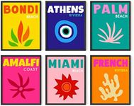 HAUS AND HUES Colorful Framed Wall Art - Set of 6 Trendy Travel Wall Decor, Aesthetic Preppy Room Decor, Travel Decor for Home, Multi Color Around the World Travel Theme (Black Framed, 8x10)